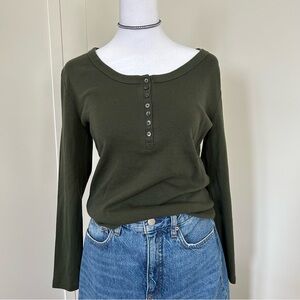 Joe Fresh Long Sleeve Henley T-shirt Olive Green Womens Large